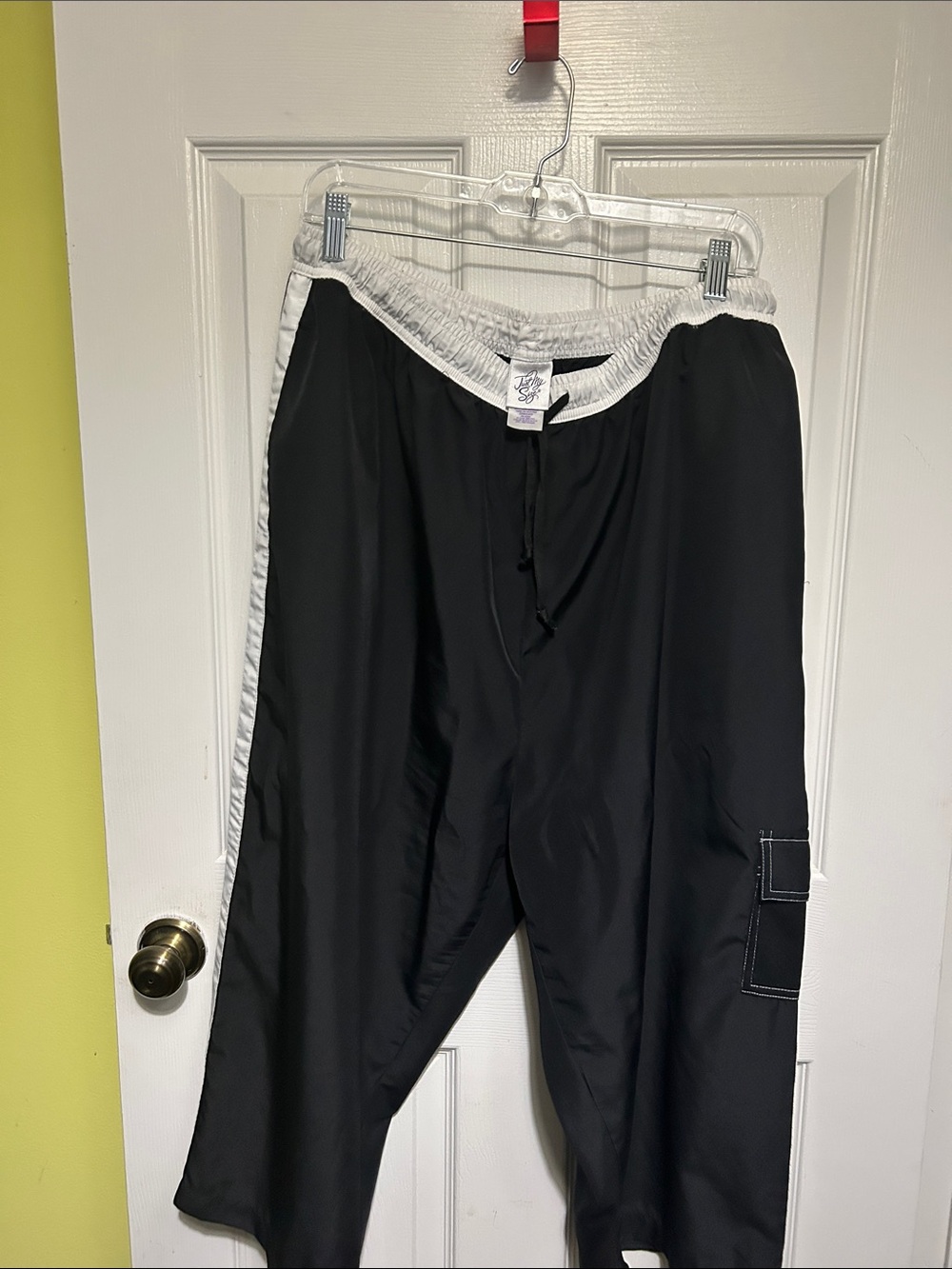 Just My Size Black Cargo Track Pants with White Waistband